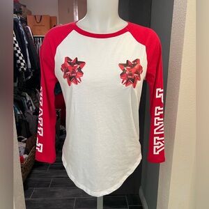 NWT PINK Red & White Christmas Gift 3/4 Sleeve Top